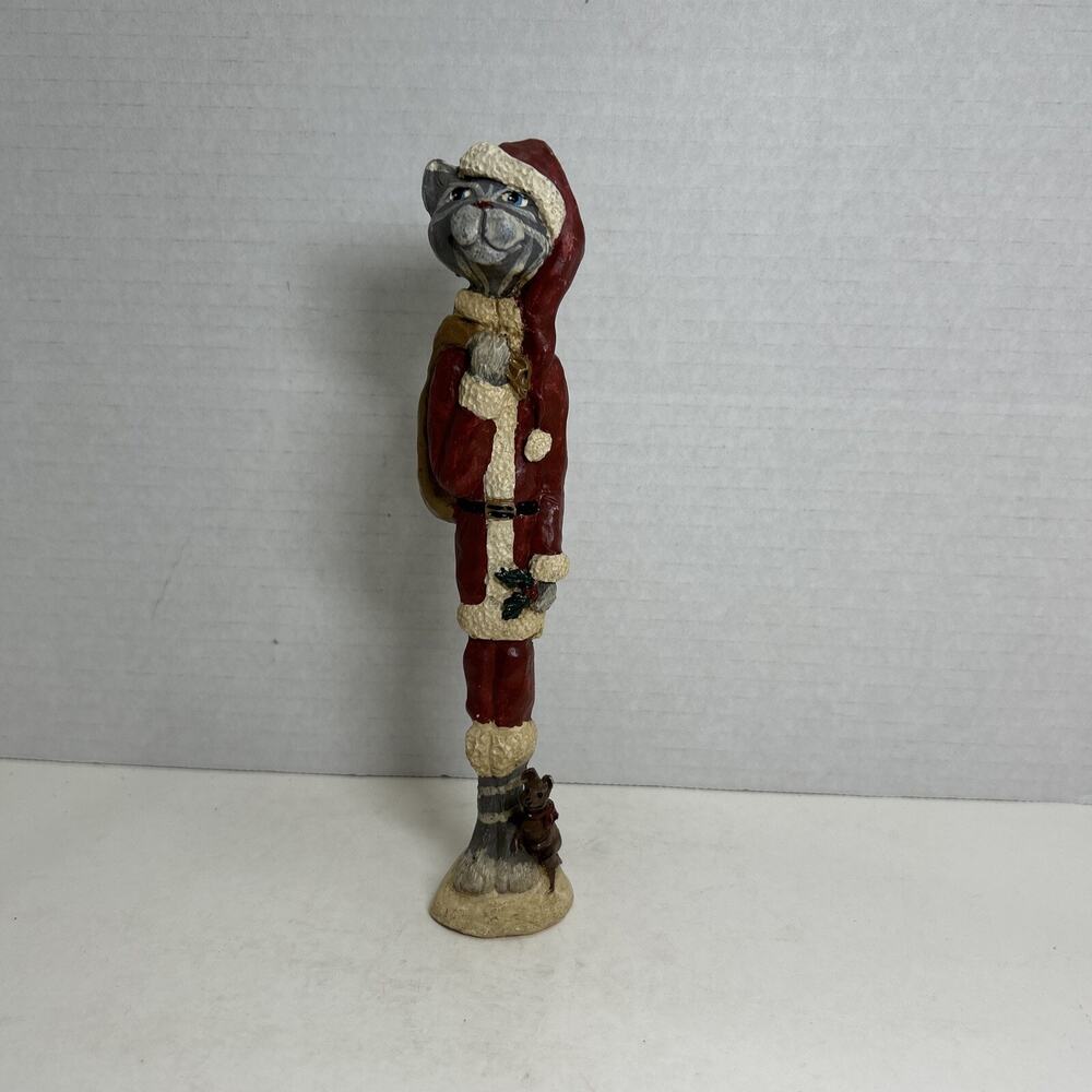 1992 Kurt Adler Christmas Santa Kitty Cat 8" Resin Figurine, Holiday Decor